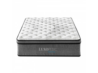 Luxopedic Pocket Spring Mattress 5 Zone 32CM Euro Top Memory Foam Medium Firm White, Grey Queen