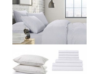 1500 Thread Count 6 Piece Combo And 2 Pack Duck Feather Down Pillows Bedding Set White King